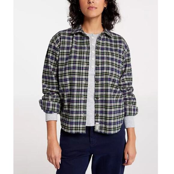Alpine Design Women's Navy Cream Timberline Plaid Flannel Button Up Shirt Size L - Picture 1 of 7